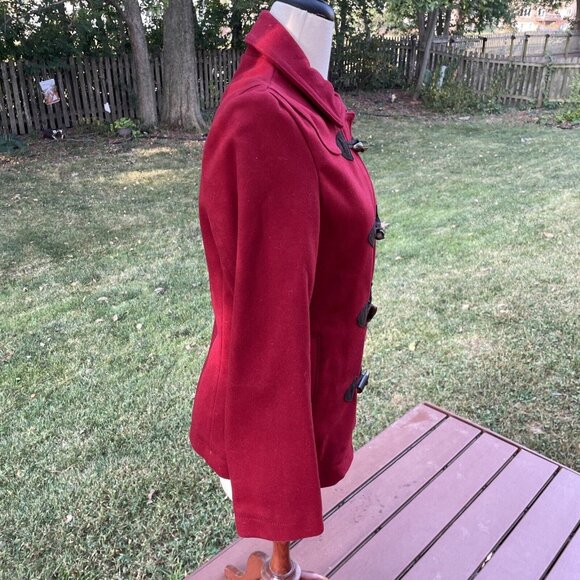 Womens Gap Red Toggle Coat Medium Wool Blend Fully Lined Classic Style Warm Oute - Picture 4 of 13